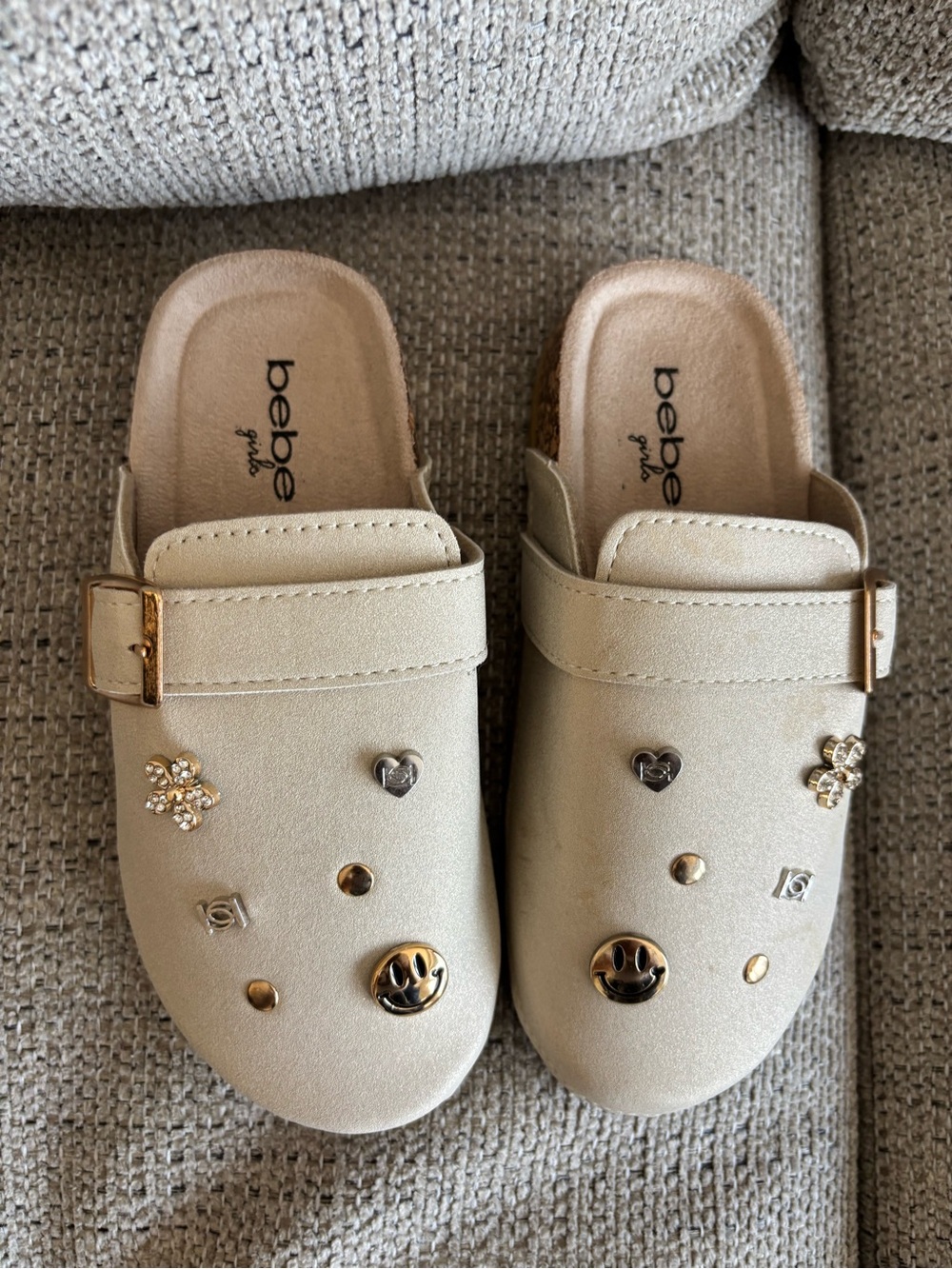 bebe Girls Champagne Slip-On Charm Clogs